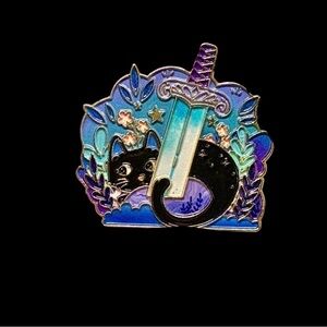 Enamel Pin with Black Cat and Sword Design